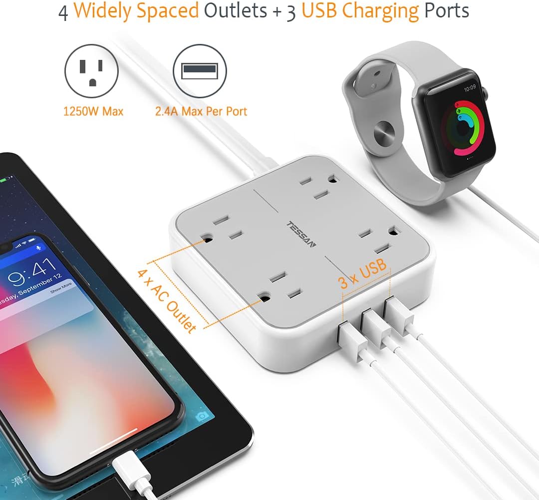 Power Strip Cruise Compliant with 4 Plugs, 3 USB Ports - 5ft.