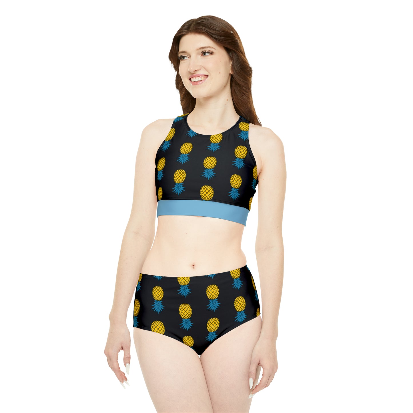 Pineapple Sporty Bikini Set - Black
