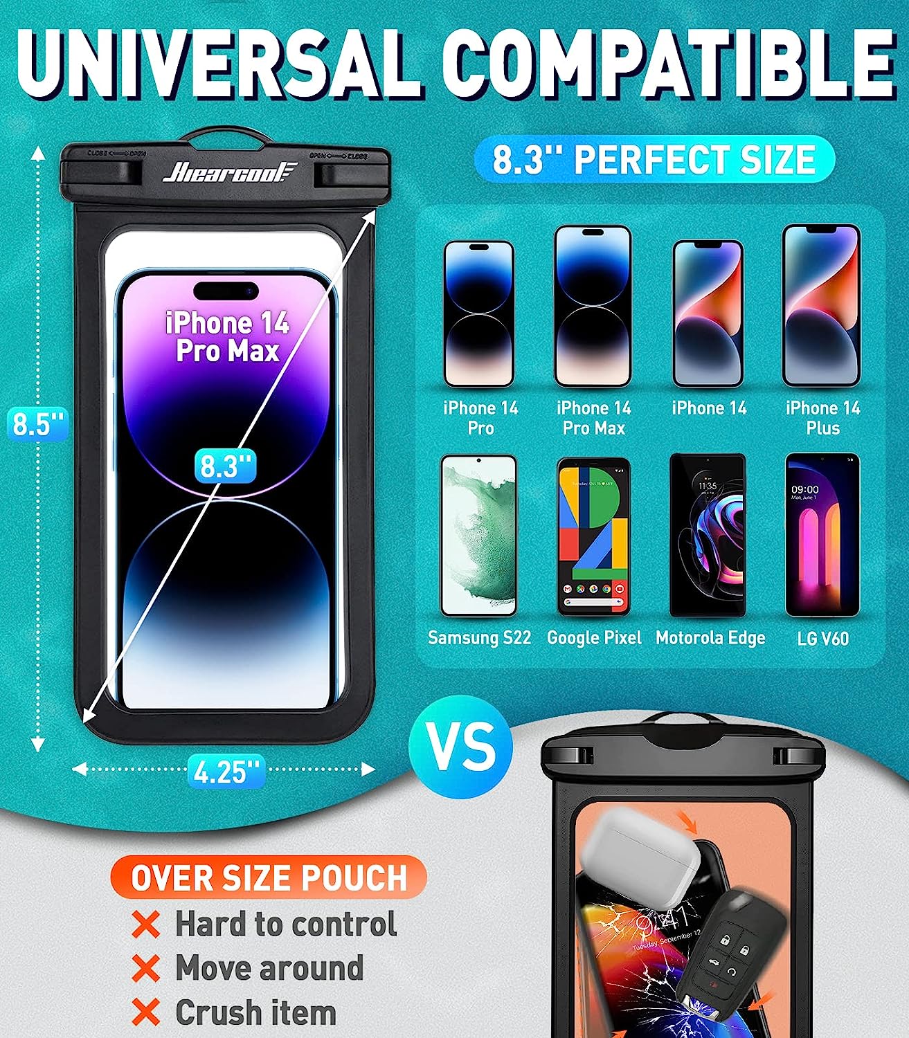Waterproof Phone Pouch, Case for iPhone 14 13 12 x XS Plus Samsung Galaxy With Case Friendly, IPX8 Cellphone Dry Bag Beach Essentials for Cruise Travel -2 11 Pro MaPack-8.3"