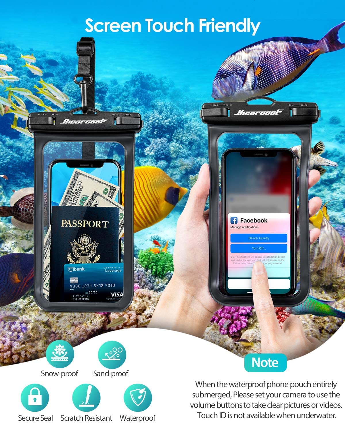 Waterproof Phone Pouch, Case for iPhone 14 13 12 x XS Plus Samsung Galaxy With Case Friendly, IPX8 Cellphone Dry Bag Beach Essentials for Cruise Travel -2 11 Pro MaPack-8.3"